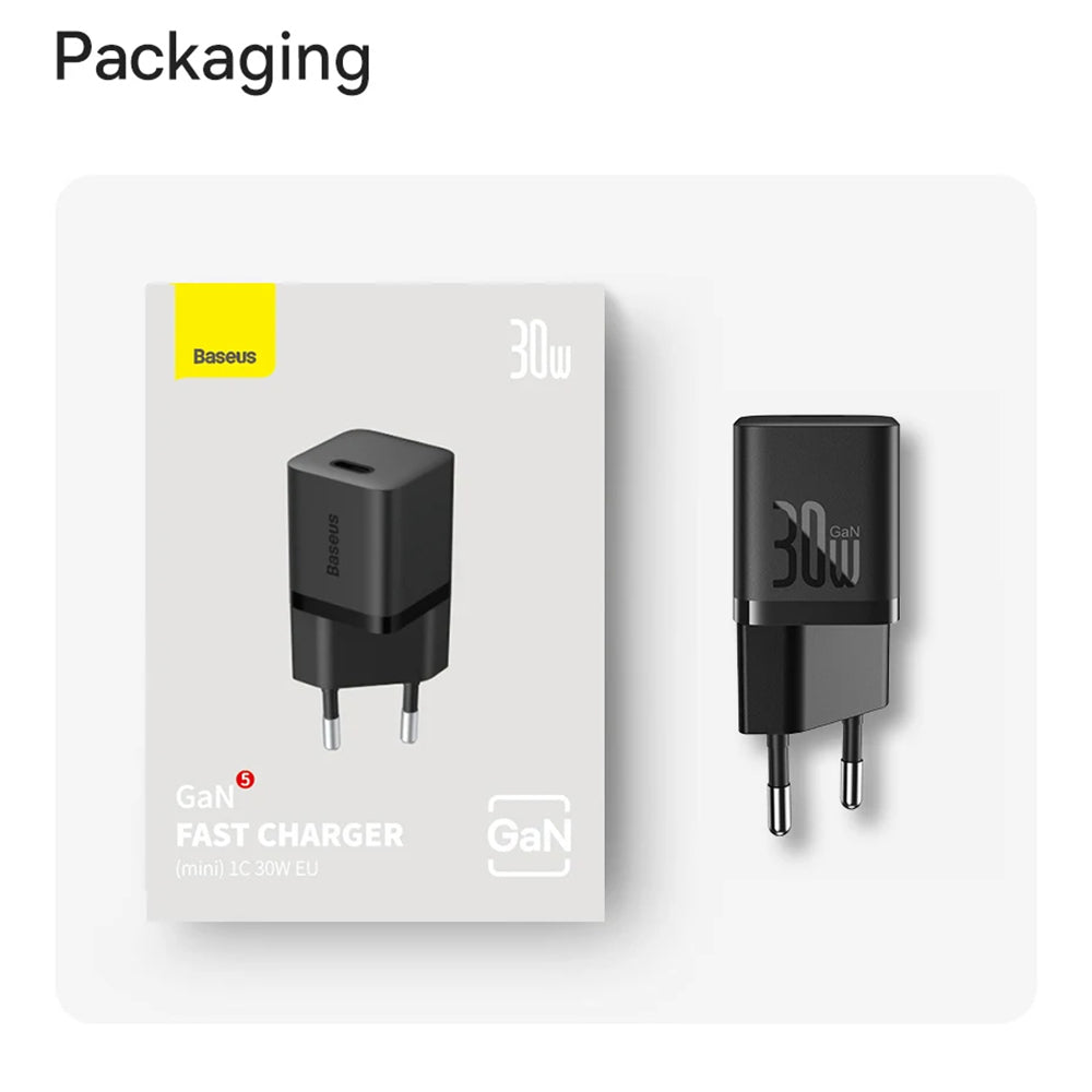 Netværksoplader med USB-C Kabel Baseus GaN Mini 1C, 30W, 3A, 1 x USB-C, Blå P10110902313-00