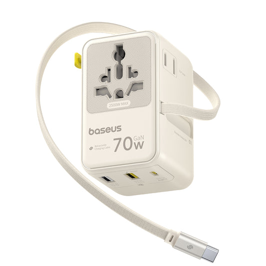 Netoplader med USB-C-kabel Baseus Travel EnerCore CG11, 70W, 2 x Stik - 1 x USB-C - 2 x USB-A, Hvid E0307E01