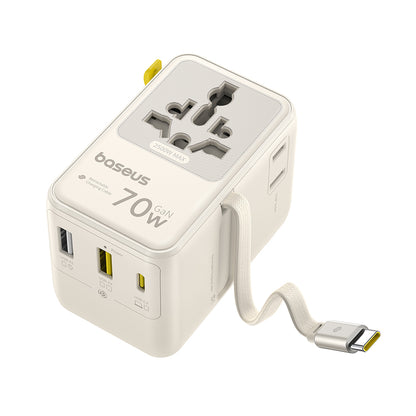 Baseus Travel EnerCore CG11 USB-C Cable Wall Charger, 70W, 2 x Socket - 1 x USB-C - 2 x USB-A, White E0307E01