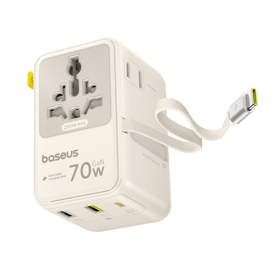 Netoplader med USB-C-kabel Baseus Travel EnerCore CG11, 70W, 2 x Stik - 1 x USB-C - 2 x USB-A, Hvid E0307E01