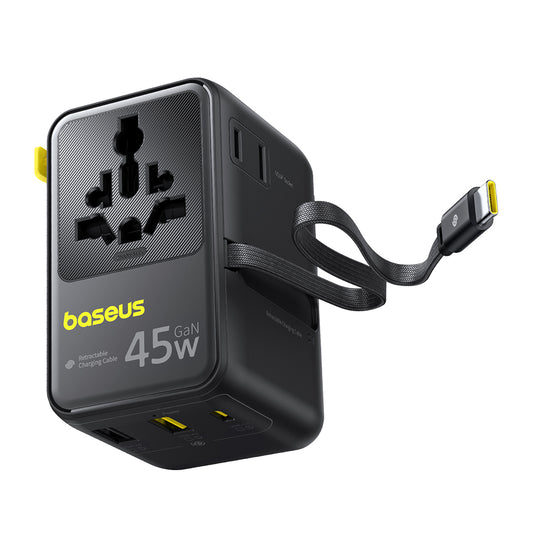 Netoplader med USB-C-kabel Baseus Travel PicoGo AG11, 45W, 2 x Stik - 1 x USB-C - 2 x USB-A, Sort E0307F00