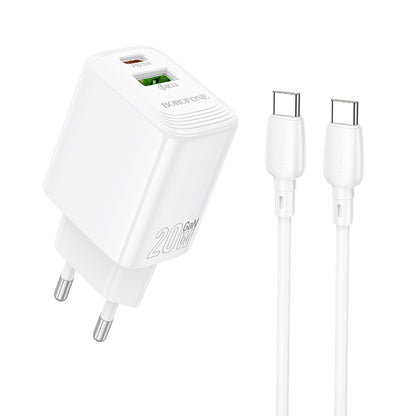 Netværksoplader med USB-C kabel Borofone BN27 Fuente, 20W, 3A, 1 x USB-A - 1 x USB-C, Hvid