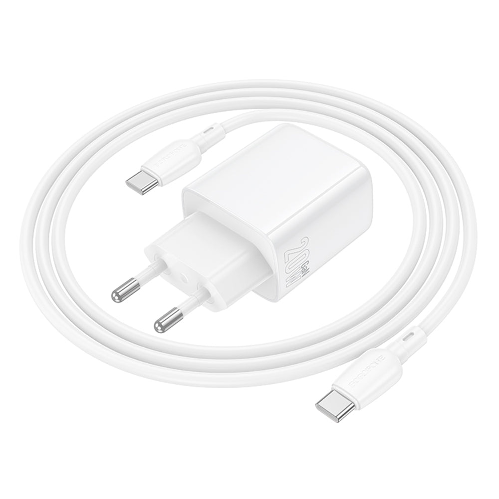 Netværksoplader med USB-C kabel Borofone BN27 Fuente, 20W, 3A, 1 x USB-A - 1 x USB-C, Hvid