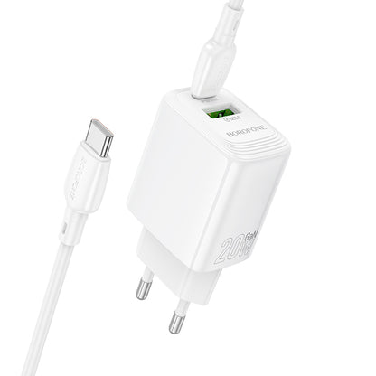 Netværksoplader med USB-C kabel Borofone BN27 Fuente, 20W, 3A, 1 x USB-A - 1 x USB-C, Hvid