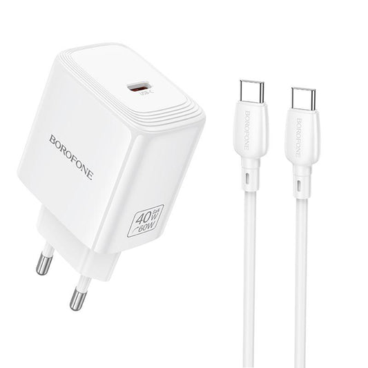 Netoplader med USB-C-kabel Borofone BN33 Fuente, 40W, 1 x USB-C, Hvid