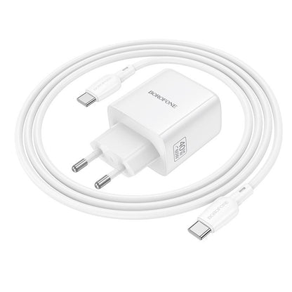 Netoplader med USB-C-kabel Borofone BN33 Fuente, 40W, 1 x USB-C, Hvid