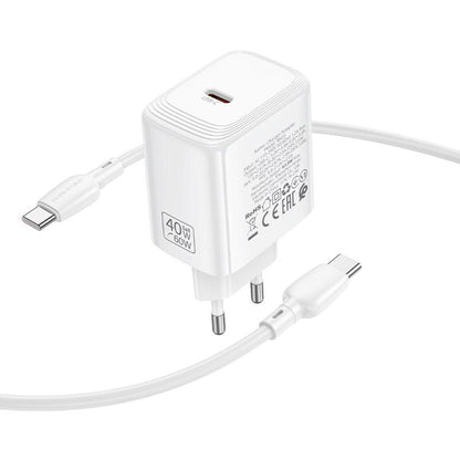 Netoplader med USB-C-kabel Borofone BN33 Fuente, 40W, 1 x USB-C, Hvid