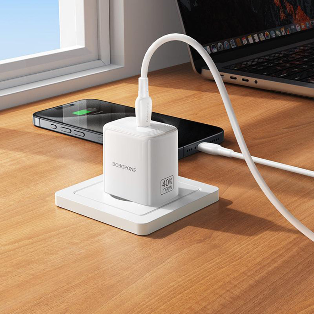 Netoplader med USB-C-kabel Borofone BN33 Fuente, 40W, 1 x USB-C, Hvid