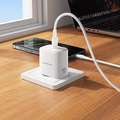 Netoplader med USB-C-kabel Borofone BN33 Fuente, 40W, 1 x USB-C, Hvid