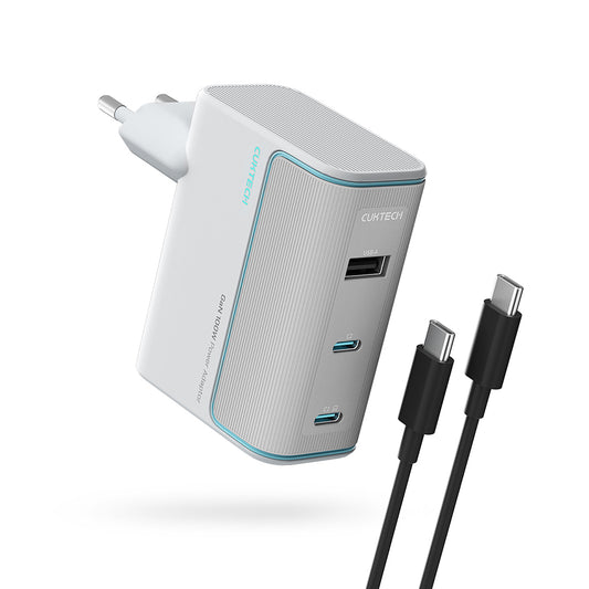 Netoplader med USB-C-kabel Cuktech, 100W, 5A, 1 x USB-A - 2 x USB-C, Hvid CKAD1003EUGW