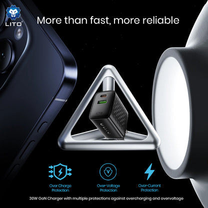 Netværksoplader med USB-C Kabel Lito LC19T, 30W, 3A, 1 x USB-A - 1 x USB-C, Sort