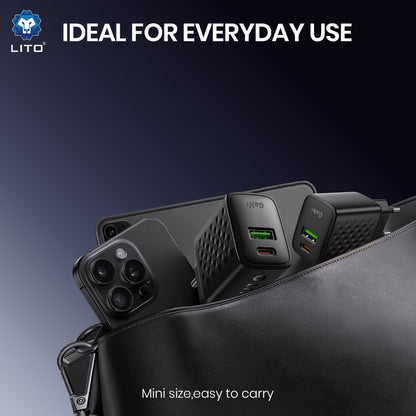 Netværksoplader med USB-C Kabel Lito LC19T, 30W, 3A, 1 x USB-A - 1 x USB-C, Sort