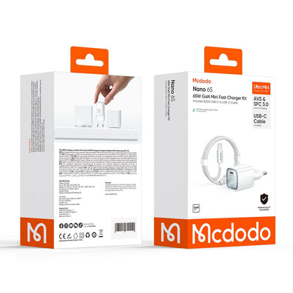 Netoplader med USB-C-kabel Mcdodo Nano CH-8263, 65W, 3,25A, 1 x USB-C, Hvid