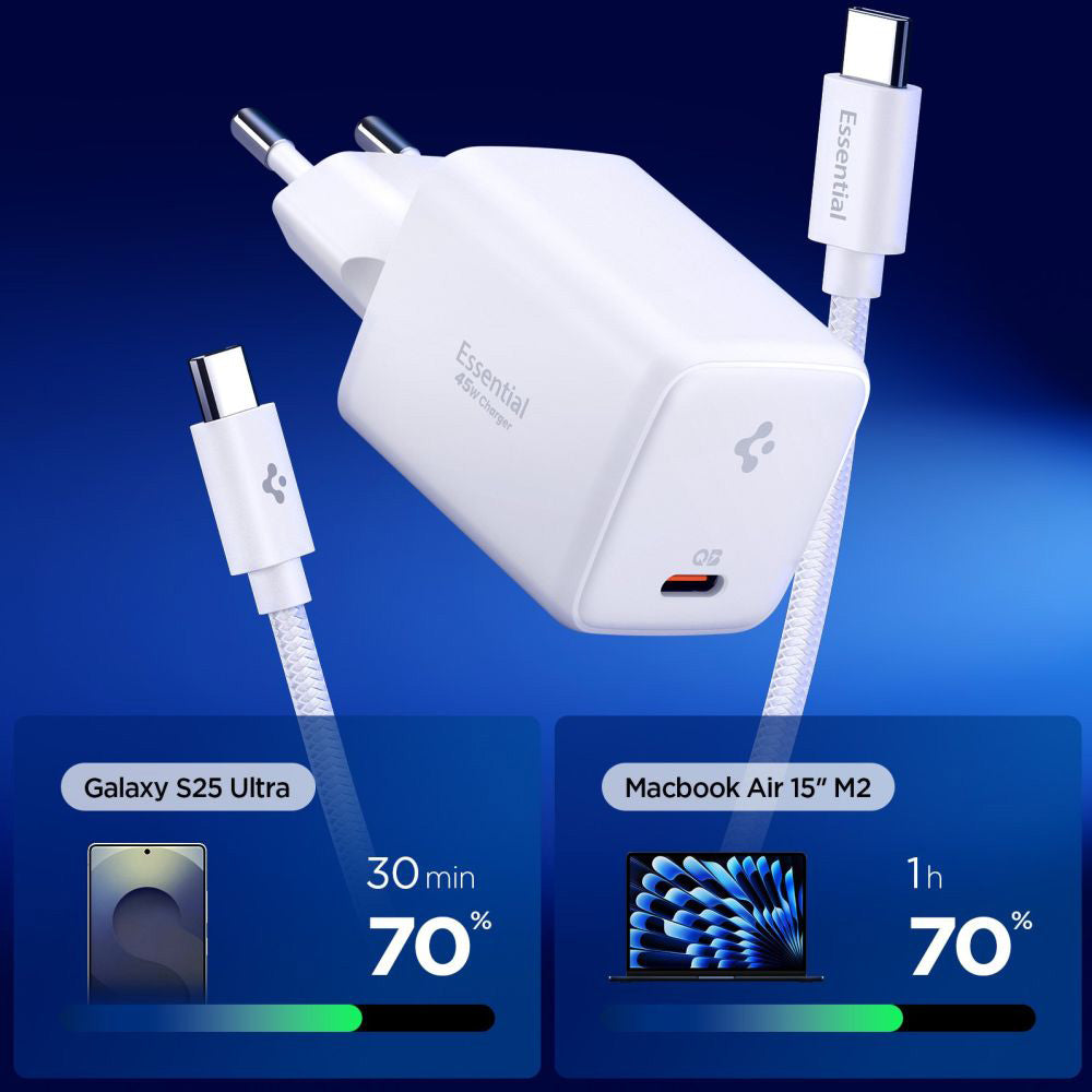 Netværksoplader med USB-C kabel Spigen EE451EU Essential, 45W, 3A, 1 x USB-C, Hvid ACH09473