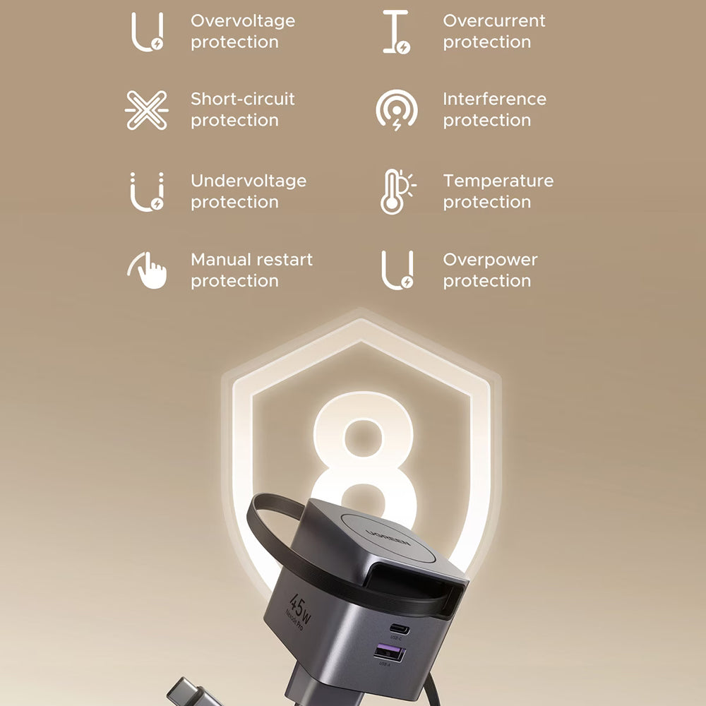 UGREEN X614 USB-C Network Charger with Cable, 45W, 3A, 1 x USB-A - 1 x USB-C, Grey