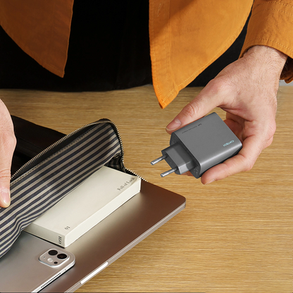 Cuktech Netværksoplader, 65W, 3A, 1 x USB-A - 2 x USB-C, Grå CUKAD653EUGR