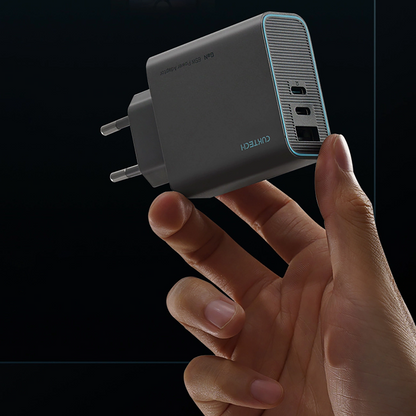 Cuktech Netværksoplader, 65W, 3A, 1 x USB-A - 2 x USB-C, Grå CUKAD653EUGR