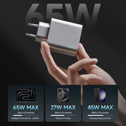 Cuktech Netoplader, 65W, 3,25A, 1 x USB-A - 2 x USB-C, Hvid CUK0A15CEUSL