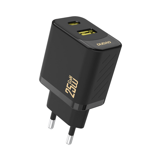 Dudao A26T Netværksoplader, 25W, 3A, 1 x USB-A - 1 x USB-C, Sort