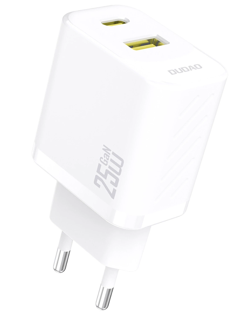 Dudao A26T Netværksoplader, 25W, 3A, 1 x USB-A - 1 x USB-C, Hvid