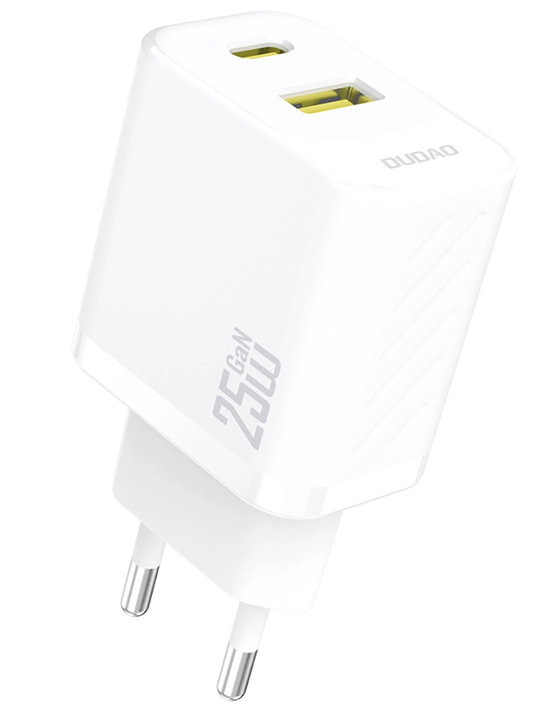 Dudao A26T Netværksoplader, 25W, 3A, 1 x USB-A - 1 x USB-C, Hvid