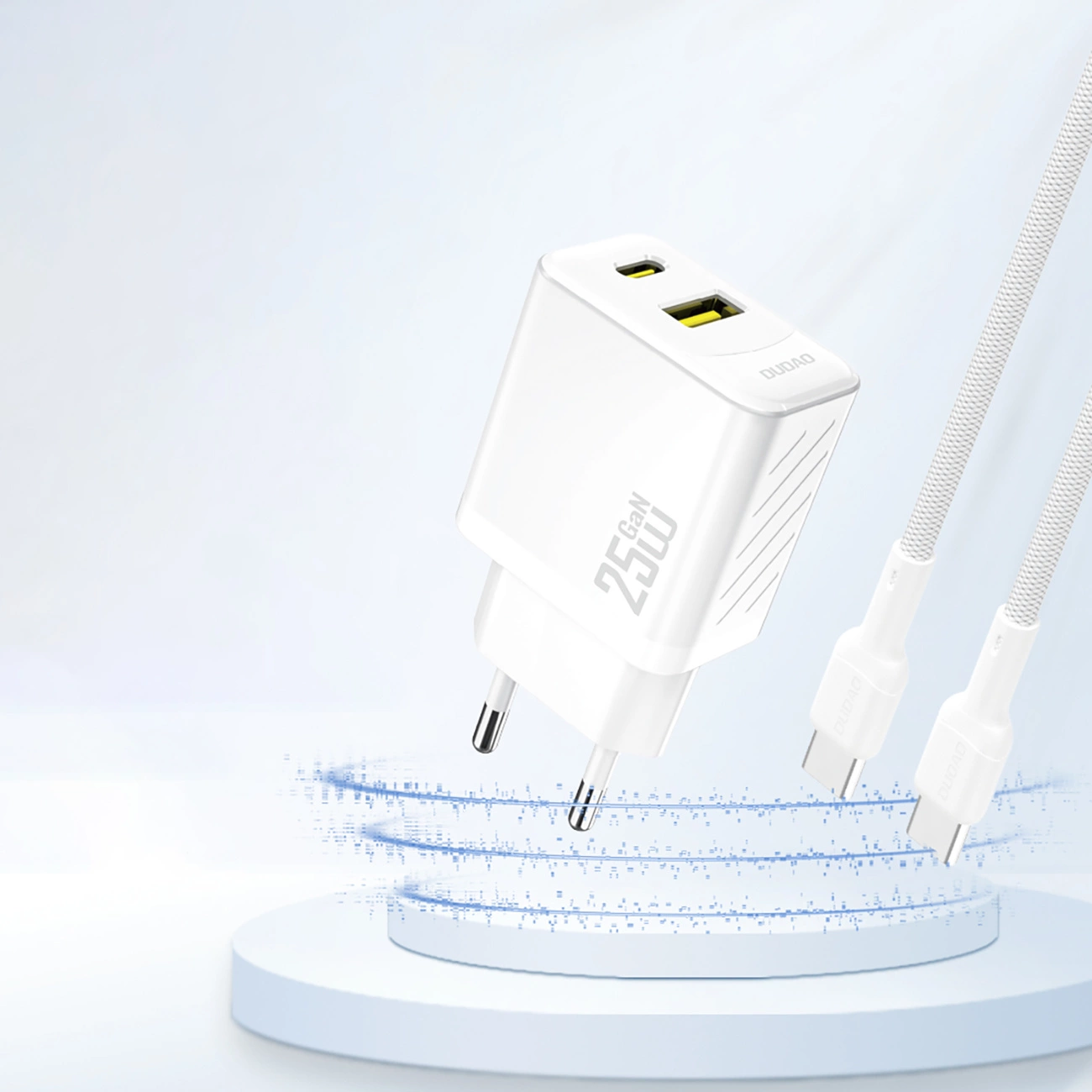 Dudao A26T Netværksoplader, 25W, 3A, 1 x USB-A - 1 x USB-C, Hvid