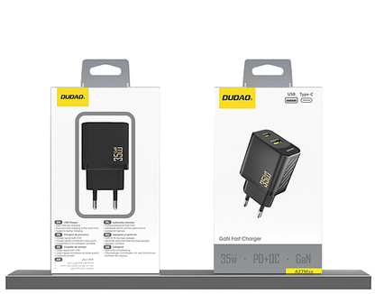Dudao A27 Max Netoplader, 35W, 1 x USB-A - 1 x USB-C, Sort