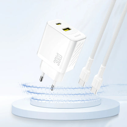 Netværksoplader Dudao A27TEU, 30W, 3A, 1 x USB-A - 1 x USB-C, Hvid