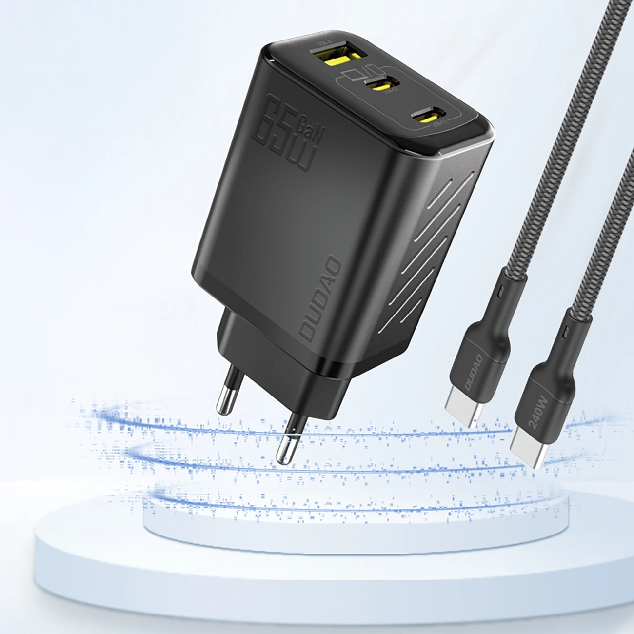 Netværksoplader Dudao A29, 65W, 1 x USB-A - 2 x USB-C, Sort