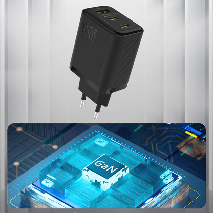 Netværksoplader Dudao A29, 65W, 1 x USB-A - 2 x USB-C, Sort