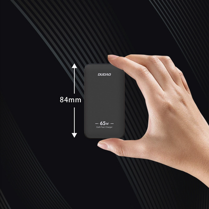 Dudao A65Q Travel netværksoplader, 65W, 3.25A, 1 x USB-A - 1 x USB-C, Sort