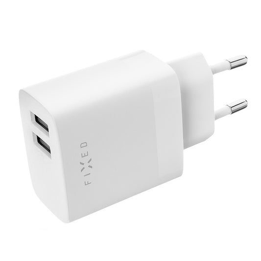 Netværksoplader Fixed, 17W, 3A, 2 x USB-A, Hvid