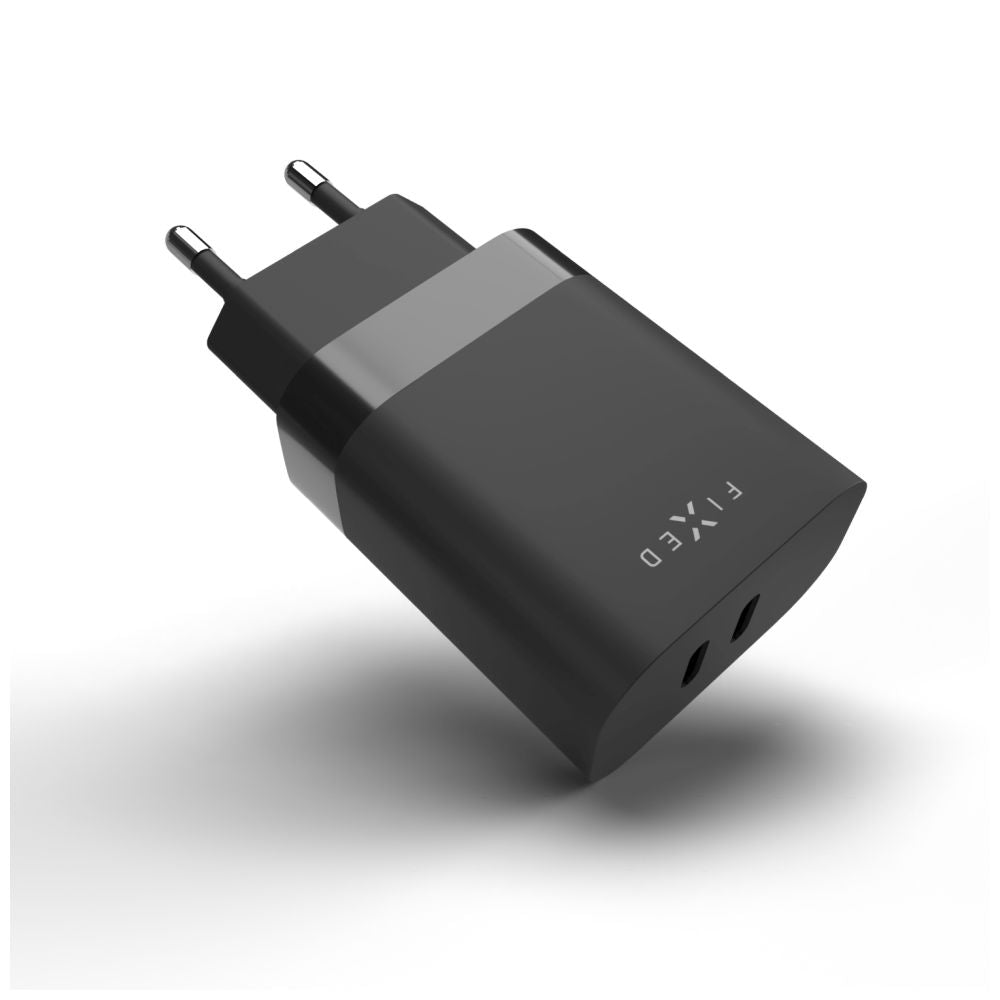 Netværksoplader Fixed, 35W, 3A, 2 x USB-C, Sort