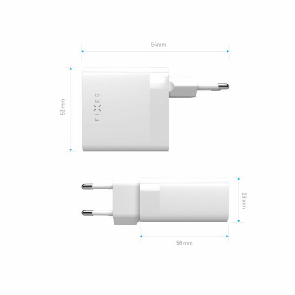 Netværksoplader Fixed, 65W, 3.25A, 2 x USB-C, Hvid