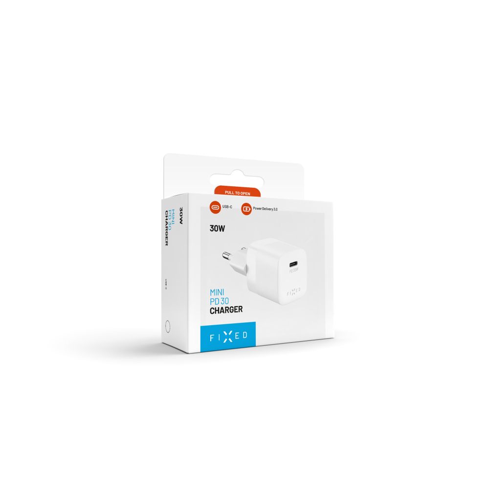 Netværksoplader Fixed Mini, 30W, 3A, 1 x USB-C, Hvid