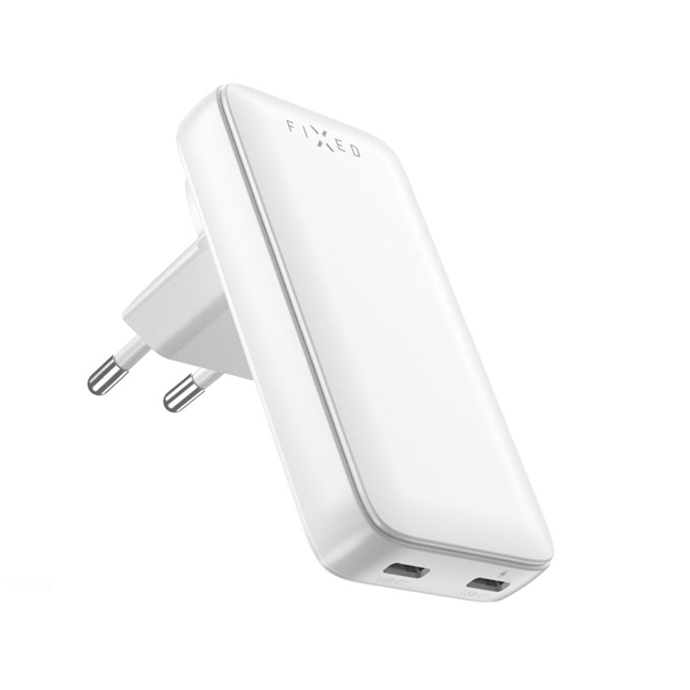 Oplader til netværk Fixed Travel, 45W, 3A, 2 x USB-C, Hvid