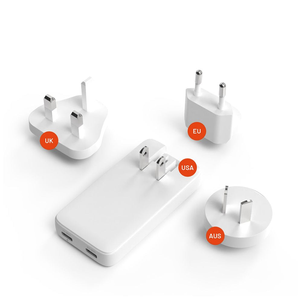 Oplader til netværk Fixed Travel, 45W, 3A, 2 x USB-C, Hvid