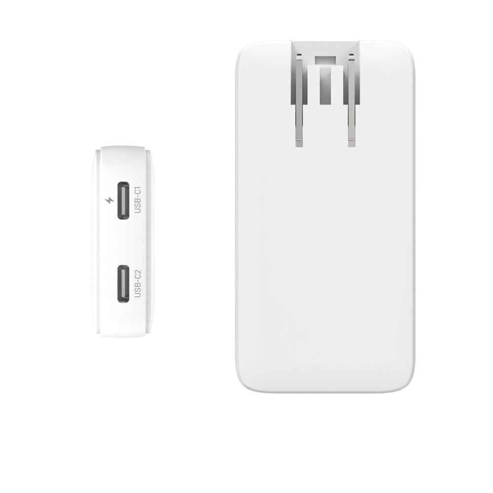 Oplader til netværk Fixed Travel, 45W, 3A, 2 x USB-C, Hvid