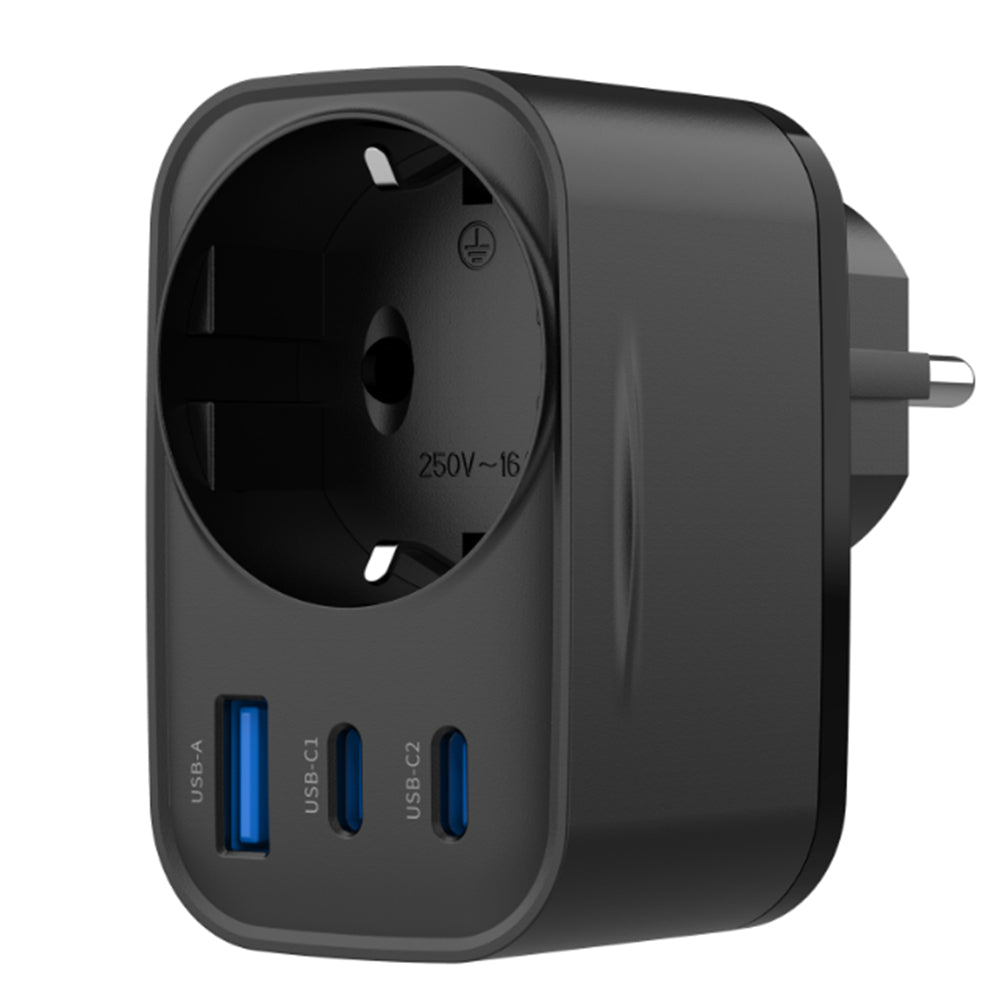 Netværksoplader HAVIT UC142, 30W, 3A, 1 x USB-A - 2 x USB-C - 1 x Schuko, Sort