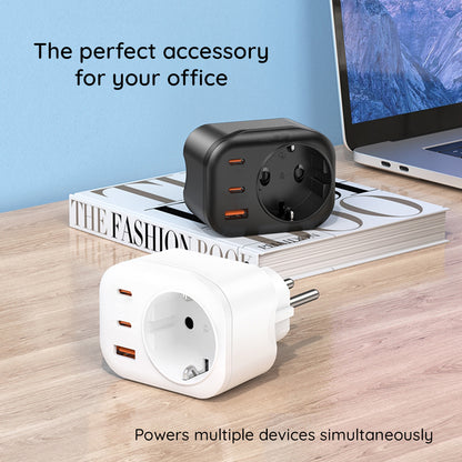 Netværksoplader HAVIT UC142, 30W, 3A, 1 x USB-A - 2 x USB-C - 1 x Schuko, Sort