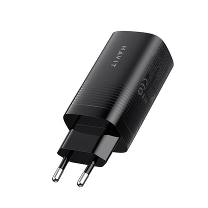 Netværksoplader HAVIT UC20, 65W, 3A, 1 x USB-A - 2 x USB-C, Sort