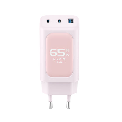 HAVIT UC260 Network Charger, 65W, 3A, 1 x USB-A - 2 x USB-C, Pink