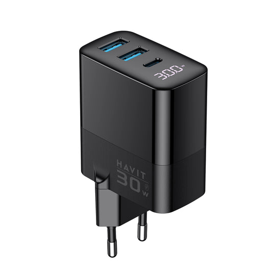 HAVIT UCLE001 Network Charger, 30W, 3A, 2 x USB-A - 1 x USB-C, Black