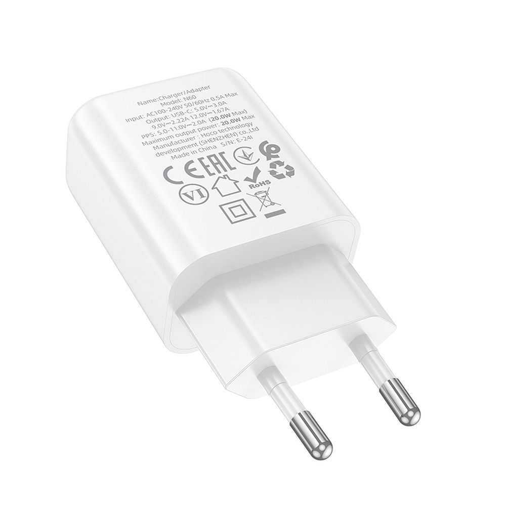 HOCO N60 Netværksoplader, 20W, 3A, 1 x USB-C, Hvid