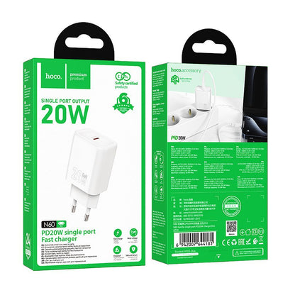 HOCO N60 Netværksoplader, 20W, 3A, 1 x USB-C, Hvid