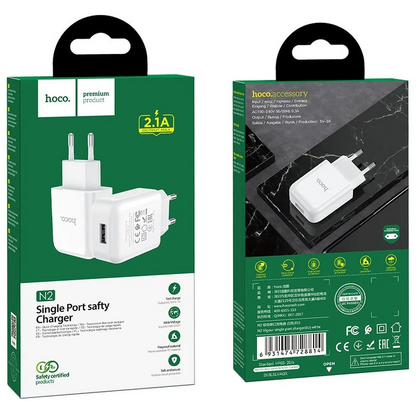 HOCO N2 Netoplader, 10W, 2A, 1 x USB-A, Hvid