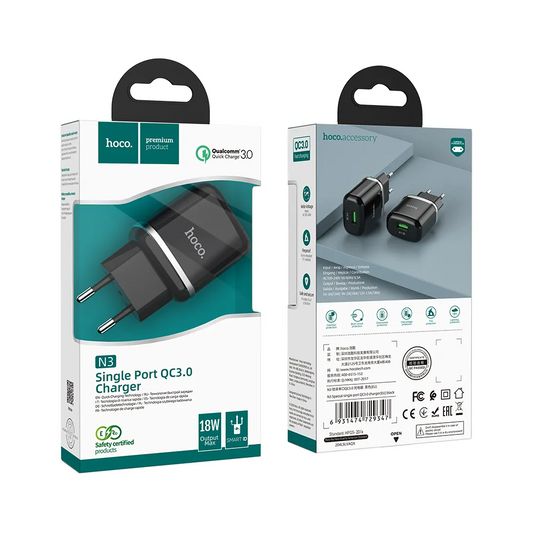 Netværksoplader HOCO N3, 18W, 3A, 1 x USB-A, Sort