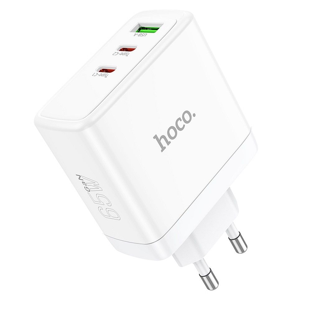 Netværksoplader HOCO N30, 65W, 3.25A, 1 x USB-A - 2 x USB-C, Hvid