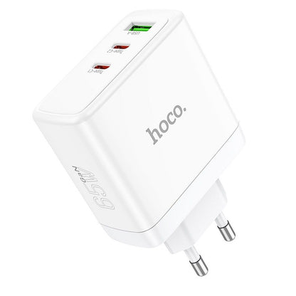 Netværksoplader HOCO N30, 65W, 3.25A, 1 x USB-A - 2 x USB-C, Hvid