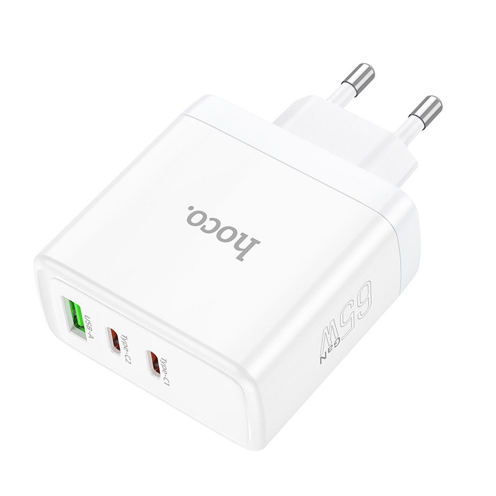 Netværksoplader HOCO N30, 65W, 3.25A, 1 x USB-A - 2 x USB-C, Hvid